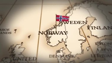 Dünya haritasında 3D animasyonla Norveç bayrağı gösteriliyor