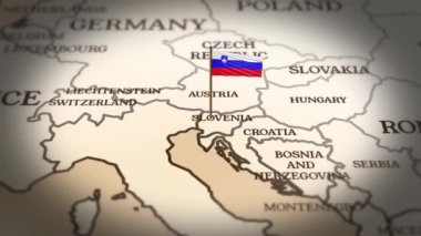 Dünya haritasında 3d animasyonla Slovenya bayrağı gösteriliyor