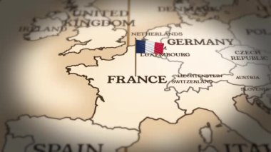 Dünya haritasında 3D animasyonla gösterilen Fransa bayrağı