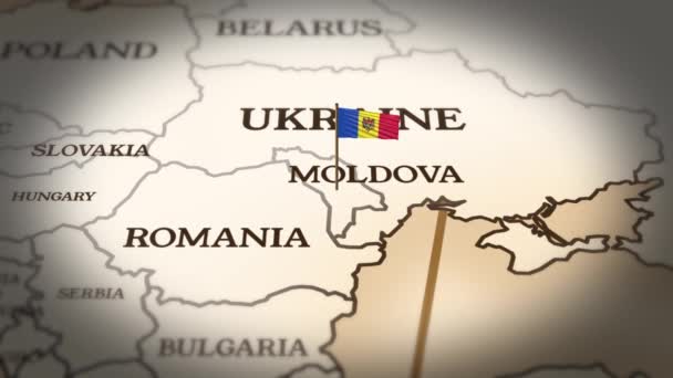 Флаг Молдовы Карте Мира Анимацией — стоковое видео