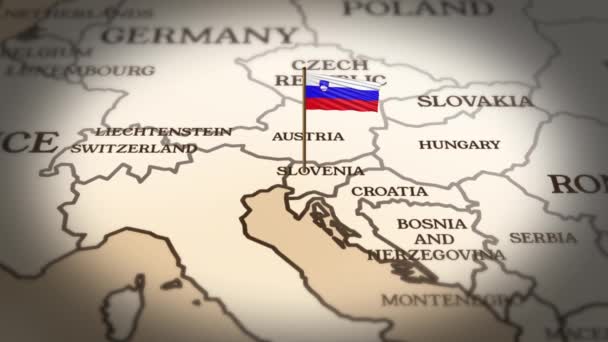 Slovenia Flag Showing World Map Animation — Stock Video