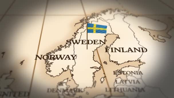 Sweden Flag Showing World Map Animation — Stok Video