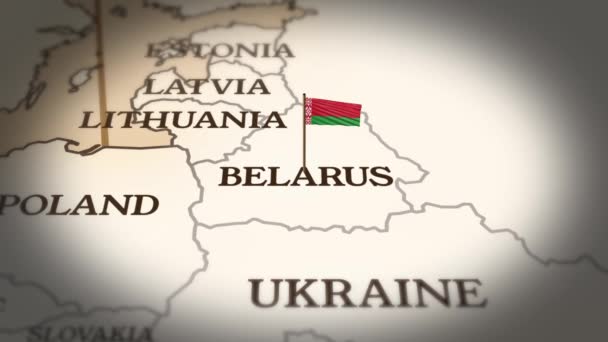 Belarus Flag Showing World Map Animation — Vídeo de stock
