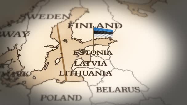 Estonia Flag Showing World Map Animation — Vídeo de stock