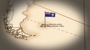 Falkland Adaları bayrağı dünya haritasında 3D animasyonla gösteriliyor
