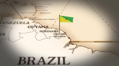Fransız guiana bayrağı dünya haritasında 3D animasyonla gösteriliyor