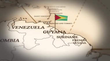 Dünya haritasında 3 boyutlu animasyonla Guyana bayrağı gösteriliyor