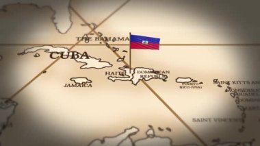 Dünya haritasında 3 boyutlu animasyonla Haiti bayrağı gösteriliyor