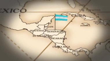 Honduras bayrağı dünya haritasında 3B animasyonla gösteriliyor