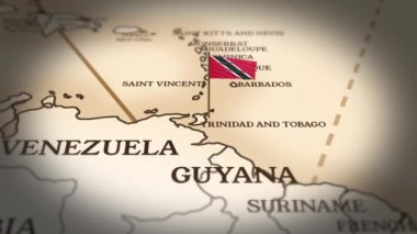 Trinidad ve Tobago bayrağı dünya haritasında 3D animasyonla gösteriliyor