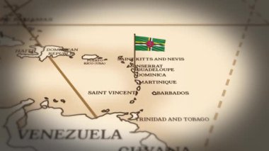 Dominica bayrağı dünya haritasında 3D animasyonla gösteriliyor