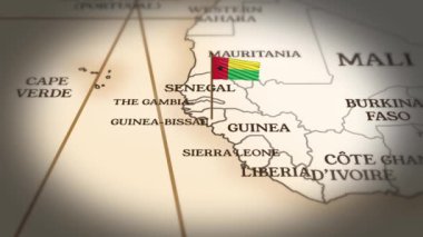 Gine Bissau bayrağı dünya haritasında 3D animasyonla gösteriliyor