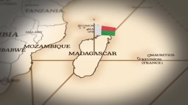 Madagaskar bayrağı dünya haritasında 3 boyutlu animasyonla gösteriliyor