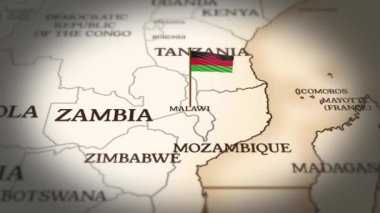 Dünya haritasında 3 boyutlu animasyonla Malawi bayrağı gösteriliyor