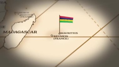 Mauritius bayrağı dünya haritasında 3D animasyonla gösteriliyor