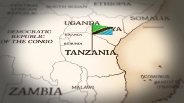 Tanzanya bayrağı dünya haritasında 3B animasyonla gösteriliyor