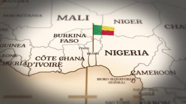 Benin bayrağı dünya haritasında 3B animasyonla gösteriliyor