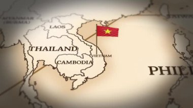 Vietnam bayrağı dünya haritasında 3D animasyonla gösteriliyor