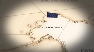 Alaska bayrağı dünya haritasında 3D animasyonla gösteriliyor