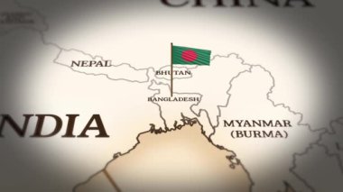 Bangladeş bayrağı dünya haritasında 3D animasyonla gösteriliyor