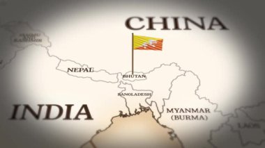 Bhutan bayrağı dünya haritasında 3D animasyonla gösteriliyor