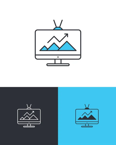 有销售和营销图表的电视 市场营销数据分析的概念 三个不同背景的矢量图标 — 图库矢量图片