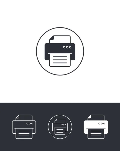 Contour Imprimante Des Icônes Solides Avec Papier Sur Fond Noir — Image vectorielle