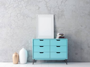 poster çerçeve modeli, modern parlak iç mekan. 3d oluşturma