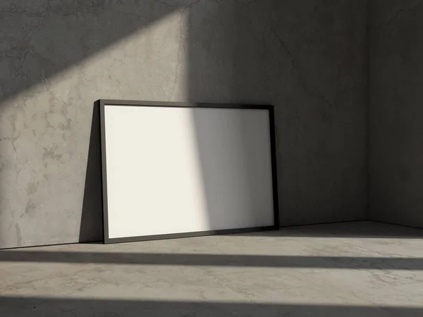 ポスターフレームのモックアップ コンクリートの背景に空白の掲示板 Dレンダリング ロイヤリティフリーのストック写真
