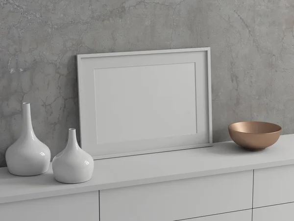 横のポスター フレーム モックアップ コピー スペースが付いている空の現代浴室の内部の設計 3Dレンダリング ストックフォト