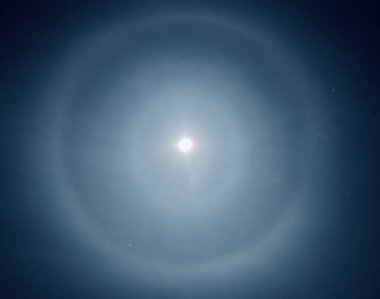 Dolunayın etrafındaki haleler gibi ay halkaları insan adasındaki Onchan 'ın üzerinde ay ışığının kırılması sonucu gece gökyüzündeki buz kristalleri bulutları ve genellikle kötü hava tahminleri sonucu oluşur.