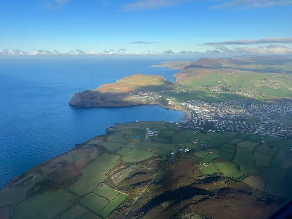 stock image Aerial view of the little sea port of Port Erin in the Isle of Man a sheltered harbour off the Irish Sea