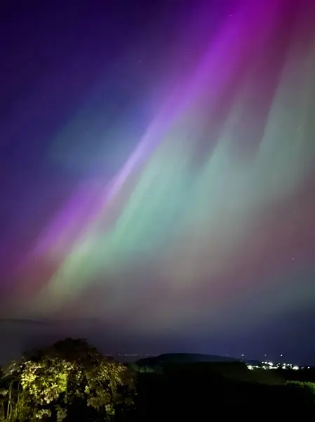 stock image Beautiful and rare display of the Northern Lights over the Isle of Man after an extreme solar storm