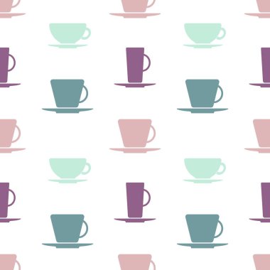 Pastel renklerde mutfak gereçleri olan kusursuz desen. Paketleme, kağıt, tasarım için. Vektör illüstrasyonu.