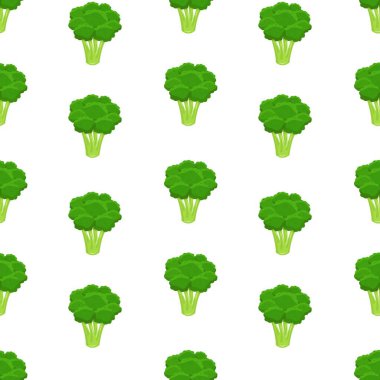 Yeşil brokoli ile kusursuz desen. Vektör illüstrasyonu beyaz arkaplanda izole edildi.