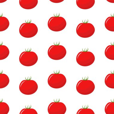 Kırmızı domatesli kusursuz desen. Vektör illüstrasyonu beyaz arkaplanda izole edildi.