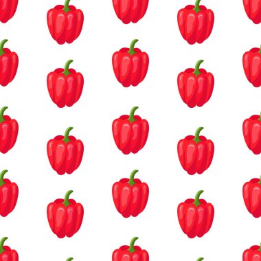 Kırmızı dolma biberli kusursuz desen. Vektör illüstrasyonu beyaz arkaplanda izole edildi.