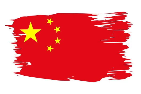 Flagga Kina Målad Med Ett Penseldrag Abstrakt Begrepp Kinesisk Nationalflagga — Stock vektor