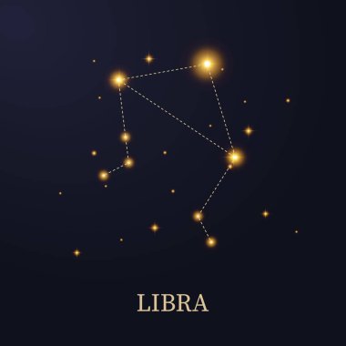 Yıldızlı koyu arkaplan üzerinde Zodiac takımyıldızı, vektör illüstrasyonu.