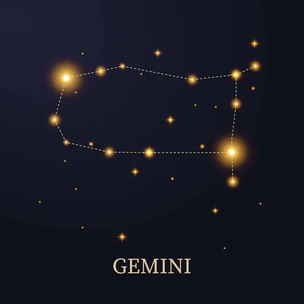 Constelación Del Zodíaco Géminis Sobre Fondo Oscuro Con Estrellas Ilustración — Vector de stock