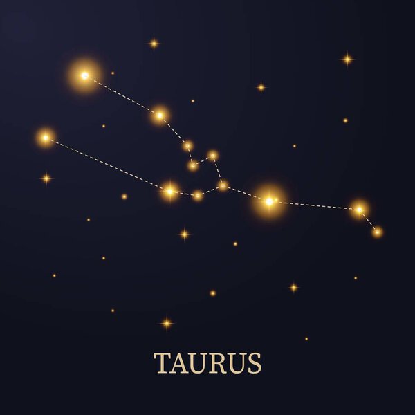 Zodiac constellation Taurus on a dark background with stars, vector illustration.