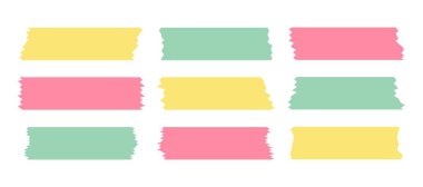 Yapışkan şeritler. Renkli bant mini washi çıkartması dekorasyonu, kumaş şeridi, boş etiket etiketleri.