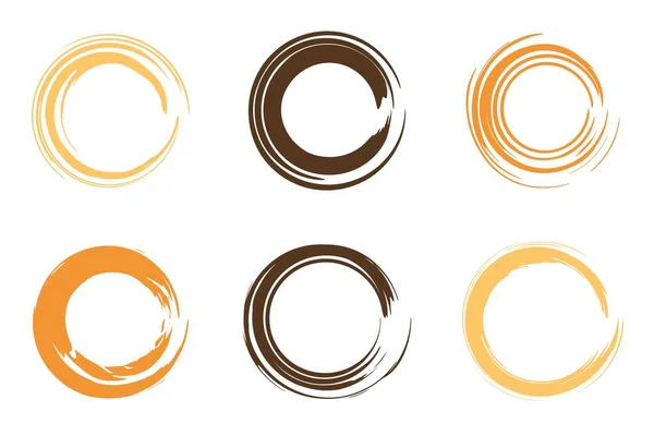 Ensemble Coups Pinceau Cercle Cadre Peinture Dessiné Main Pour Logo — Image vectorielle