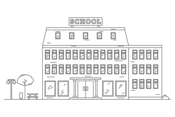 Paisagem Com Edifício Escolar Desenhado Com Linhas Contorno Line Art — Vetor de Stock