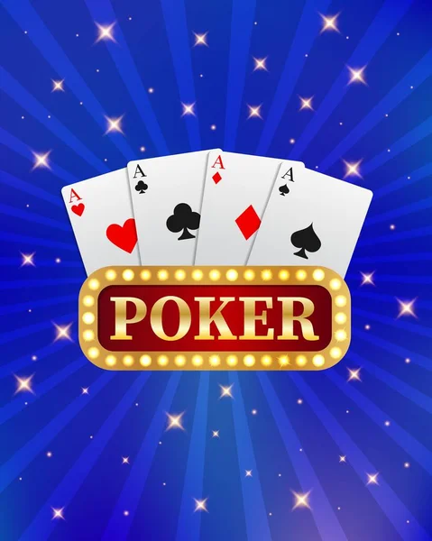 ポーカートーナメント カードやチップバナー カジノだ チラシ ポスターや広告として使用することができます 青い背景のベクトル図 — ストックベクタ