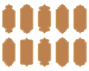 Doğu tarzı İslami pencere ve kemerlerin modern boho tasarımlı koleksiyonu. Vektör illüstrasyonu