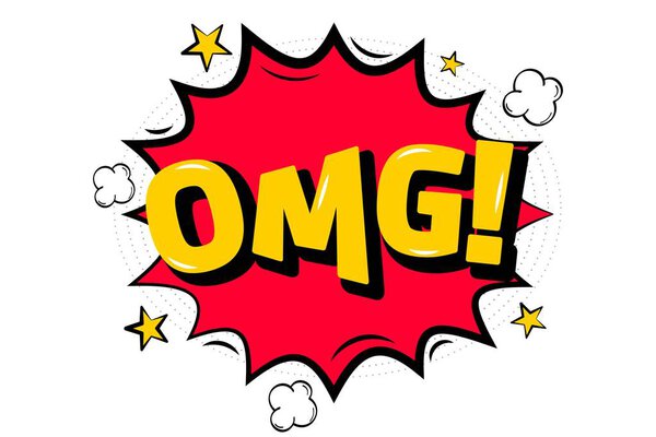 Omg - комикс, словарный звуковой эффект, выражение карикатуры на белом фоне. Стиль ретро поп-арта. Векторная иллюстрация.