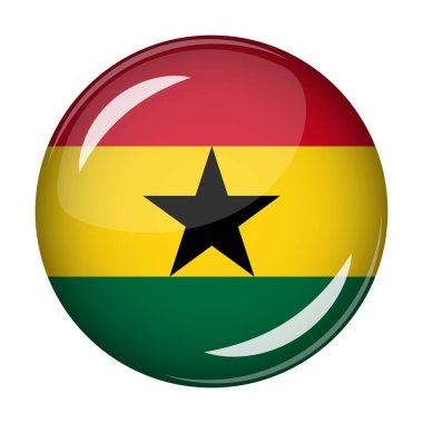 Yuvarlak şekilli bir ikon şeklinde Gana bayrağı. Soyut kavram. Ulusal bayrağın şekli dışbükey. Vektör illüstrasyonu