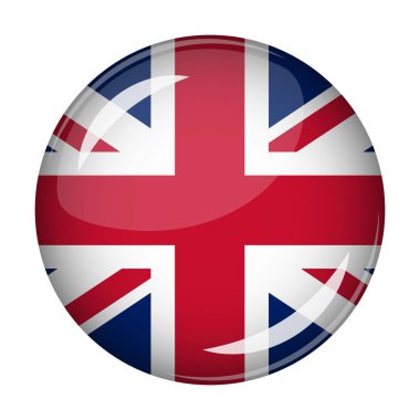 Yuvarlak şekilli bir ikon şeklinde Büyük Britanya bayrağı. Soyut kavram. Ulusal bayrağın şekli dışbükey. Vektör illüstrasyonu