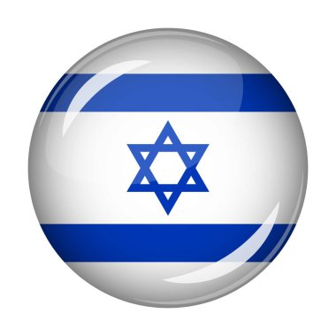 Yuvarlak şekilli bir ikon şeklinde İsrail bayrağı. Soyut kavram. Ulusal bayrağın şekli dışbükey. Vektör illüstrasyonu